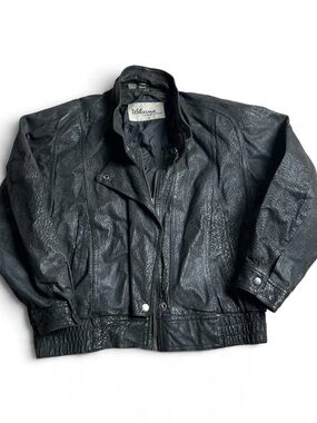 Willow Vintage Black Textured Genuine Leather Bomber Jacket